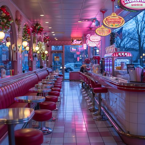 50s Diner Uniform, 90s Restaurant Aesthetic, 50’s Diner, 1940s Diner, 50s Diner Aesthetic, Diner Drawing, Futuristic Arcade, Diner Design, Diner Aesthetic