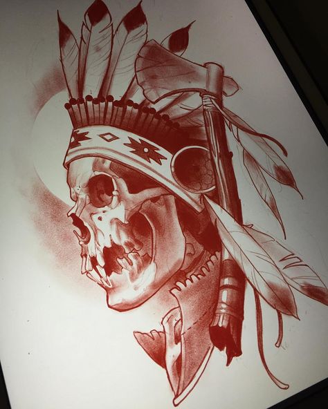 merican reaper Skull Indian Tattoo, Indian Chief Tattoo, Indian Skull Tattoos, Indian Tattoo Design, Headdress Tattoo, Model Tattoo, Native Tattoos, Indian Skull, Skull Art Drawing