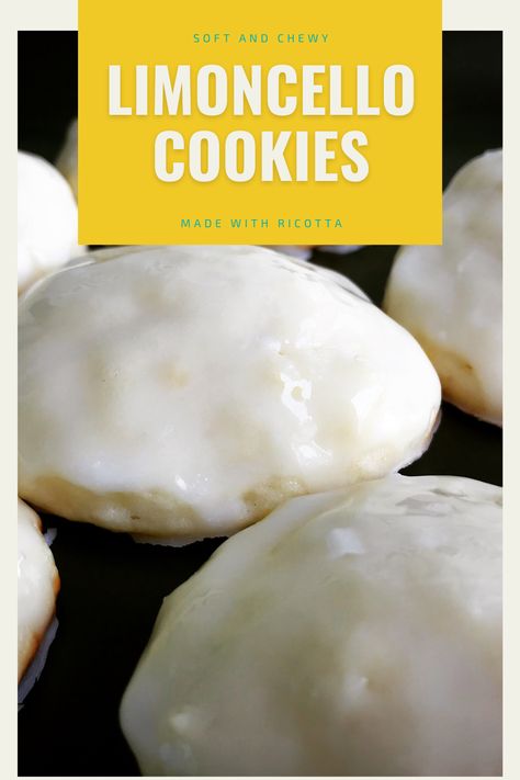 Soft and chewy ricotta cookies made with a limoncello icing. #cookies #limoncello #ricotta Ricotta Cookies, Baking Flour, Cookie Scoop, Icing Cookies, Cookies Ingredients, Baking Sheets, A Cross, Lemon Zest, Stick Of Butter