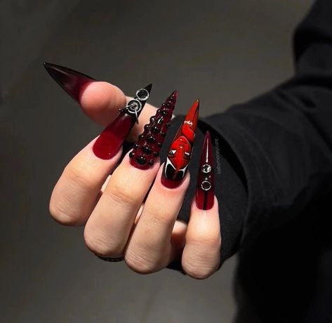 Punk Nails, Gothic Nails, One Color Nails, Goth Nails, Edgy Nails, Grunge Nails, Glow Nails, Nails Desing, Fire Nails