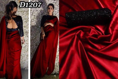 Saree Satin, Party Wear Long Gowns, Blouse Party Wear, Satin Silk Saree, Stone Embroidery, Maroon Saree, Saree Petticoat, Saree Bollywood, Embroidery Border