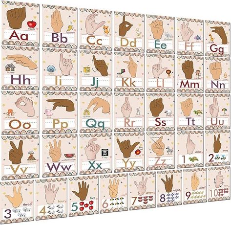 Amazon.com: YIYDONG 36 Pieces ASL Alphabet Line Bulletin Board Set ABC Number Sign Language Flash Cards Wall Decorations for Pre-School Kindergarten Elementary Classroom Nursery Homeschool (Boho Rainbow) : Office Products Alphabet Asl, High School Classroom Decor, Homeschool Room Decor, Asl Alphabet, Sign Language For Kids, Inclusive Classroom, Alphabet Line, Classroom Decor High School, Alphabet Learning