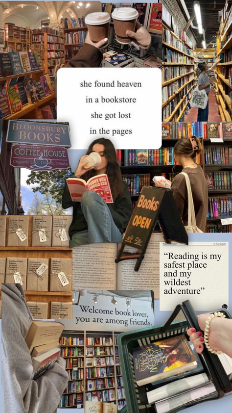 collage for the book reading girlies and book shopping addicts   #bookshopper #book #shopping #barnesandnoble #bookshopping #reader #reading Bookish Wallpaper Aesthetic, Bookish Wallpaper, Book Shopping, Peace Illustration, Book Room, Visual Board, Book Reading, Coffee And Books, Book Reader