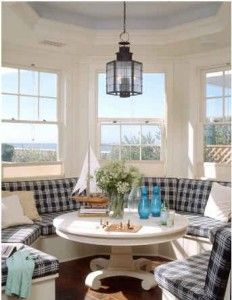 This seating arrangement will be in my dream home! {This is one of my fav blogs.} Round Banquette, Extend Kitchen, Dining Banquette, Beach Dining, Kitchen Banquette, Blue Shutters, Round Round, Dream Beach Houses, Tropical Home Decor