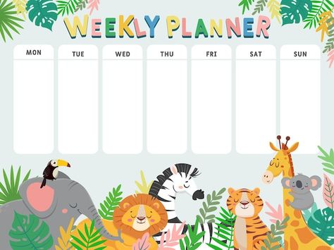 Weekly Planner For Kids, Childrens Day Illustration, Class Timetable, Name Tag For School, Monster Birthday Invitations, Animals And Plants, Kids Doodles, Kids Schedule, Kids Planner