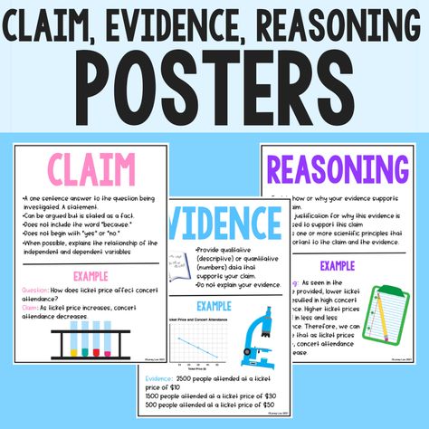 CER Posters - Science Classroom Decor - Laney Lee Cer Anchor Chart, Cer Science, Science Room Decor, Science Classroom Decor, Steam Classroom, Science Bulletin Boards, Middle School Science Classroom, Science Room, Science Classroom Decorations