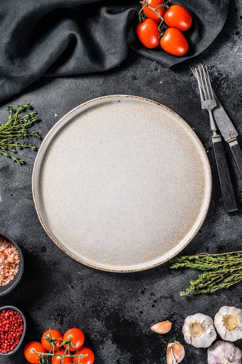 White plate surrounded by vegetables and... | Premium Photo #Freepik #photo #food #plate #fork #knife Papan Menu, Food Background Wallpapers, Food Photography Background, Summer Menu, Food Gallery, Food Menu Design, Tasty Pancakes, Baked Chicken Wings, Food Backgrounds