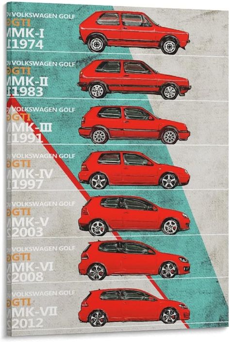 ToMart Vintage Historic Car Poster Volkswagen Golf - Golf GT History - Timeline Art Canvas Print Canvas Painting Wall Art Poster for Bedroom Living Room Decor 08x12inch(20x30cm) Frame-style : Amazon.ca: Home Scirocco Volkswagen, Gti Volkswagen, Golf Gti Mk1, Mobil Mustang, Volkswagen Golf Mk1, Gti Mk7, Vw Golf 1, Polo Gti, Vw Art