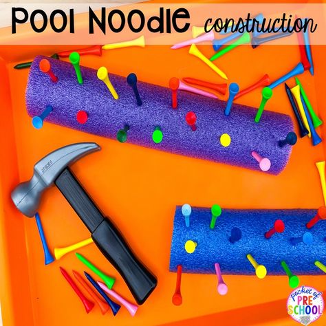 Pool Noodle Activities, Preschool Construction, Preschool Fine Motor Activities, Construction Activities, Preschool Fine Motor, Fine Motor Skills Activities, Daycare Activities, Pool Noodle, Motor Skills Activities