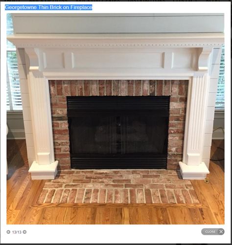 Brick Fireplace Diy, Fireplace Refacing, Reface Fireplace, Veneer Fireplace, Fireplace Brick, Fireplace Facing, Brick Hearth, Fireplace Diy, Fireplace Redo