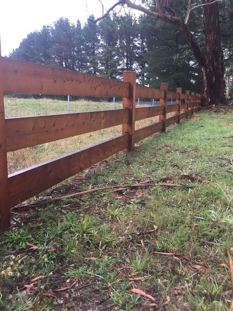 Post & Rail - Ballarat Rural Fencing Post Rail Fencing, Rural Fence Ideas, Post And Rail Fence Ideas, Farmhouse Fencing, Rural Fencing, Farm Fences, Wood Fence Ideas, Timber Fence, Post And Rail Fence