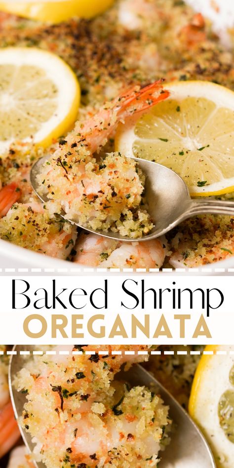 Baked Shrimp Oreganata is a quick, easy, and delicious dinner recipe! Made with fresh shrimp, panko breadcrumbs, parmesan cheese, fresh herbs, and lemon … this impressive Italian American dish is light, healthy, flavorful, and ready in under 30 minutes. Perfect for a busy weeknight dinner for the whole family! Panko Shrimp Dinner Ideas, Baked Shrimp Oreganata Recipe, Shrimp Panko Recipes, Christmas Shrimp Recipes, Shrimp Oreganata Baked, Shrimp Parmesan Recipe, Shrimp Dejonghe Recipe, Light Easy Dinner, Shrimp Panko