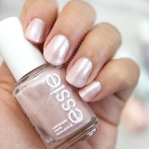 essie Dont Be Salty: Shimmery light pink nail polish. See swatches of the 2018 essie Seaglass Shimmers collection! | Slashed Beauty Pink Pearl Nail Polish, Essie Sparkle Nail Polish, Pink Shimmer Nail Polish, Shimmer Nails, Light Pink Nail Polish, Do It Yourself Nails, Essie Nail Polish Colors, American Nails, Essie Polish