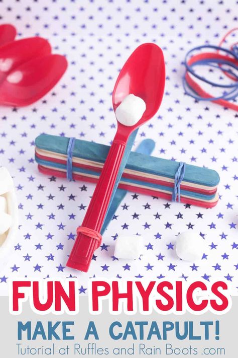 I love this simple catapult STEM activity for kids. My daughter has always wanted to learn how to make a catapult and this is so easy! Click here to see this awesome catapult project for kids! #catapult #STEMforkids #STEMcrafts #DIYcatapult #independenceday #rufflesandrainboots Stem Catapult For Kids, Spoon Catapult, Kids Catapult, Simple Catapult, Catapult Craft, Catapult Project, Marshmallow Catapult, Catapult For Kids, Diy Catapult