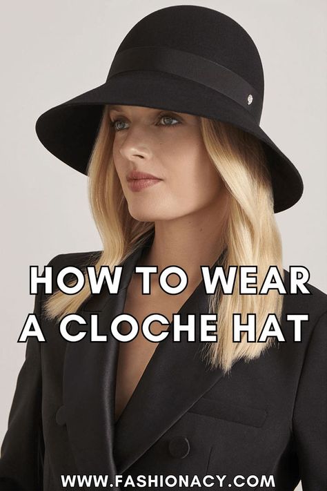 How to Wear a Cloche Hat Hat Looks For Women Winter, Office Hat Outfit, Old Money Hats For Women, Fedora Hat Women Outfit, Cloche Hat Outfit, Black Hat Outfit, Hat With Short Hair, Milan Winter, Outfits With Hats For Women