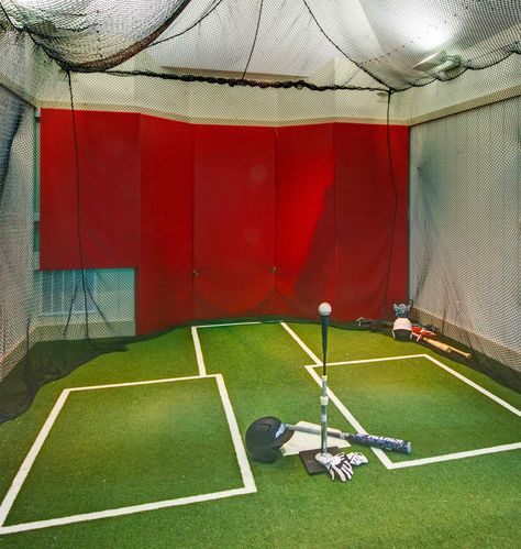 Garage Batting Cage, Batting Cage Net, Indoor Batting Cage, Batting Cage, Sports Facility, Backyard Baseball, Pitching Machine, Baseball Room, Batting Cages