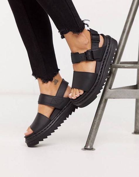 The 31 Most Comfortable Sandals for Women on the Internet | Who What Wear UK Doc Martens Voss Sandals Outfit, Dr Marten Voss, Dr Martens Voss Sandals, Dr Martens Shoes Women, Black Sandals Outfit, Voss Sandals, Dr Martens Voss, Timberland Sandals, Comfortable Sandals For Women