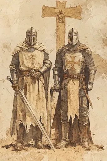 ↑↑↑ Larger size on website 🔸 Two medieval knights stand before a large cross, their armor and swords gleaming in the faded light. 🔸 From Midjourney AI Image Knight Greatsword, Medieval Knight Art, Knight Core, Knight Aesthetic, Medieval Knight Armor, Knight Medieval, Medieval Theme, Medieval Aesthetic, Medieval Knights