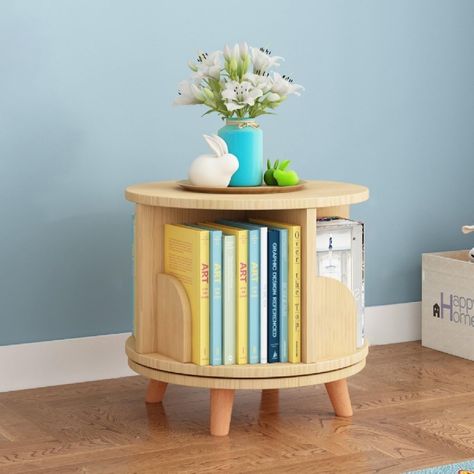 PRICES MAY VARY. 🔸【Solid Wood】- Our bookcase rack is made of Thickened Pine Wood. The surface can be painted to your favorite color. It is safe and stable and not easy to break. It needs some light sanding, and sand paper was provided. It's just OK. 🔸【360° Rotating】- This rotating bookshelf has a unique 360° rotating design. This bookcase not only attracts kids to enjoy the fun of storage, but also displaying books, toys, CDs, handicrafts. 🔸【Space Saving】Diam: 18 inch. The circular bookcase o Small Space Book Storage, Small Bookshelf Ideas, Open Book Shelf, Minimalist Bookshelves, Rotating Bookshelf, Storage Bookshelf, Desktop Bookshelf, Bookshelf Organization, Small Bookshelf