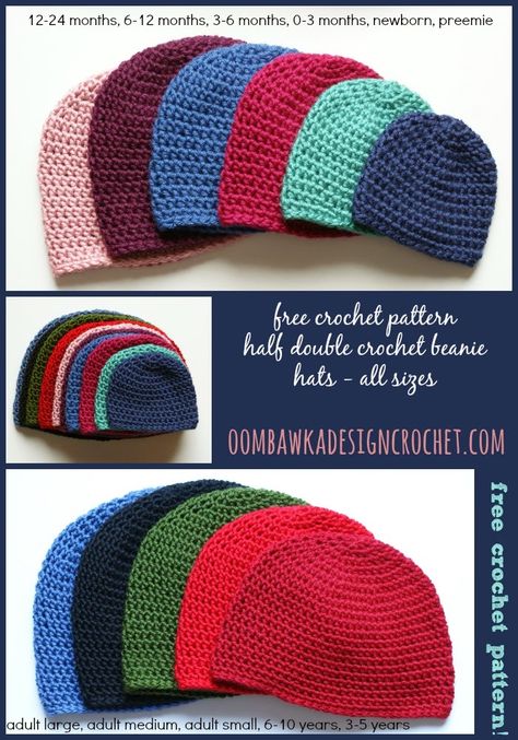 Oombawka Design *Crochet*: Free Crochet Pattern - Half Double Crochet Hat Pattern Beanie Hat Crochet Pattern, Hat Patterns Free, Crocheted Hats, Crocheted Hat, Bonnet Crochet, Crochet Beanie Hat, Crochet Beanie Pattern, Crochet Hats Free Pattern, Crochet Vintage