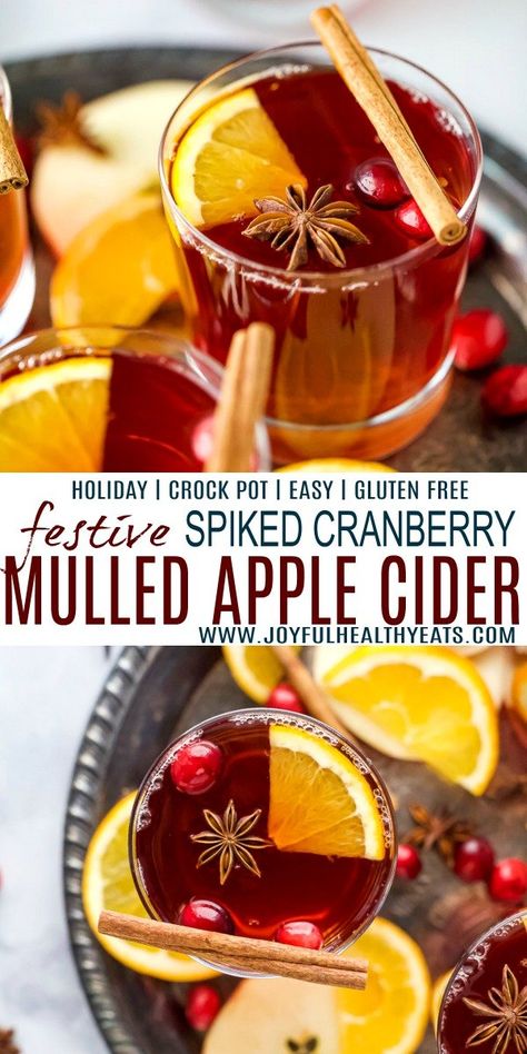 Hot Spiked Cranberry Mulled Cider makes the perfect holiday drink for a crowd. This easy cocktail is made in a crock pot with apple cider, cranberry juice, cinnamon, clove, star anise, orange slices and spiked with spiced rum. #apple #cocktailrecipes #holidayparty #crockpotrecipes #cider #crockpot Spiked Mulled Cider Recipe, Drink For A Crowd, Cranberry Crockpot, Spiked Apple Cider Recipe, Cider Drink Recipes, Crockpot Apple Cider, Spiced Apple Cider Recipe, Hot Apple Cider Recipe, Mulled Cider Recipe