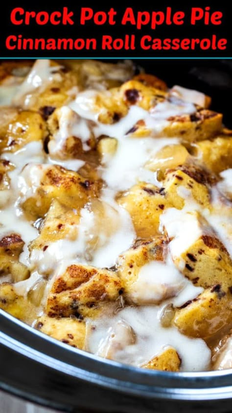 Crock Pot Apple Pie Cinnamon Roll Casserole #breakfast Apple Pie Cinnamon Roll Casserole, Apple Cinnamon Roll Casserole, Crock Pot Apple Pie, Super Easy Breakfast Casserole, Cheesecake Cinnamon, Crockpot Cinnamon Rolls, Roll Cheesecake, Cinnamon Roll Apple Pie, Casserole Breakfast