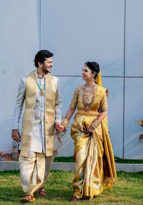 Weeding Dress Outfits Man, Muhurtham Outfit For Men, Mens Bridal Wear Indian Groom Outfit, Groom Indian Reception Outfits, Wedding Couple Dress Indian Saree, South Indian Wedding Groom Outfits, South Indian Groom Look, Groom Marriage Outfit, Muhurtham Dress For Groom