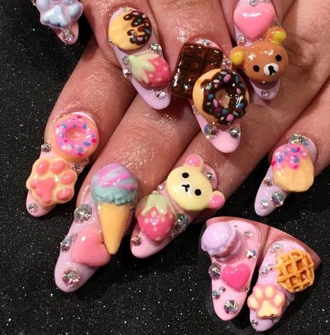 Kitsch Nails, Dazed Beauty, 3d Acrylic Nails, Kawaii Nail Art, Cute Nail Art Designs, Crazy Nails, Really Cute Nails, Cute Nail, Fiji Water