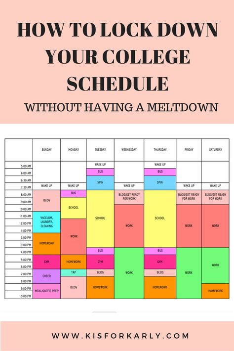 Learn how to lock down your college schedule AND keep your cool! IG/Twitter: @KIsForKarly How To Lock In, College Schedule Organization, College Study Schedule, University Schedule, College Schedule, College Life Hacks, Going Back To College, College Ideas, College Survival