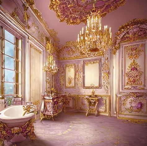 Rococo Bathroom, Baroque Bathroom, Palace Bathroom, Rococo Aesthetic, Fairytale Aesthetic, Aesthetic Bathroom, Bathroom Idea, Beautiful Dream, Dream Bathroom