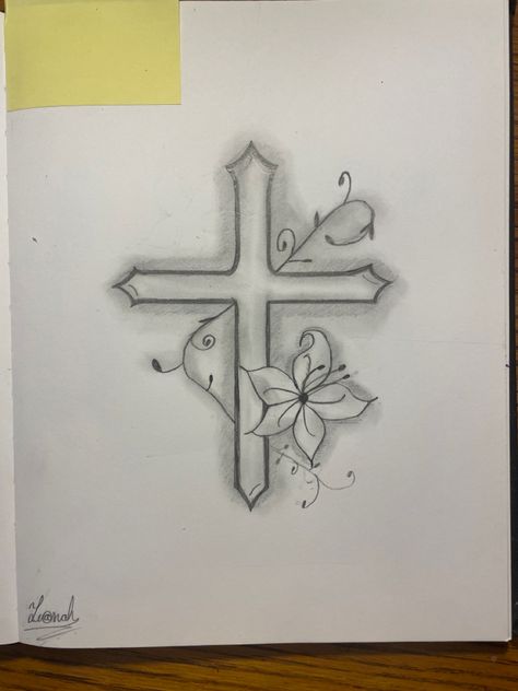 Drawings For People Who Died, Small Cross Drawing, Shaded Drawings Pencil Easy, Christian Cross Drawing, Cross Stitch Drawing, Drawings Of The Cross, Drawing Of Cross, Easy Quick Drawings Ideas, Christian Drawings Inspiration Easy