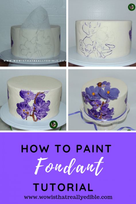 Paint Fondant, Paint On Fondant, Cake Painting Tutorial, Hand Painted Cake, Fondant Techniques, Painted Cake, Hand Painted Cakes, Fondant Tutorial, Fondant Flowers