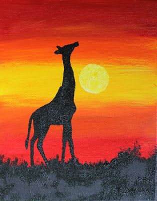 Original Acrylic Painting of Giraffe Silhouette at Sunset https://www.etsy.com/listing/721360003/giraffe-original-acrylic-painting Painting Silhouette, Giraffe Silhouette, Giraffe Painting, Sunset Red, Giraffe Art, Sunset Silhouette, Silhouette Painting, Easy Canvas Painting, Animal Silhouette