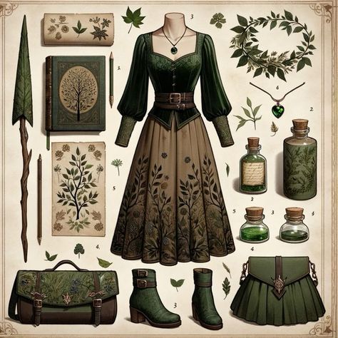 Forest Fairy Clothes, Garden Witch Aesthetic Outfit, D&d Outfits, Botanical Outfit, Mage Outfit, Fashion Layouts, Vestidos Anime, Summer Outfits Aesthetic, Fair Outfits