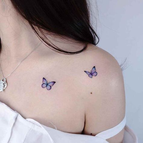 Small Butterfly Tattoo Designs, Traditional Butterfly Tattoo, Purple Butterfly Tattoo, Colorful Butterfly Tattoo, Simple Butterfly Tattoo, Butterfly Tattoo Stencil, Blue Butterfly Tattoo, Purple Tattoos, Butterfly Wrist Tattoo