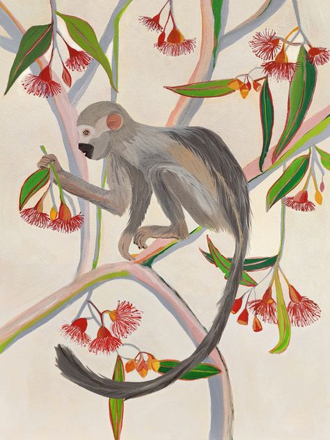 Monkey on gum tree at ArtfullyWalls, undefined Mural Elephant, Monkey Sitting, Jungle Animal Art, Monkey Wall Art, Monkey Drawing, Quirky Prints, Gum Tree, Artfully Walls, Tropical Animals