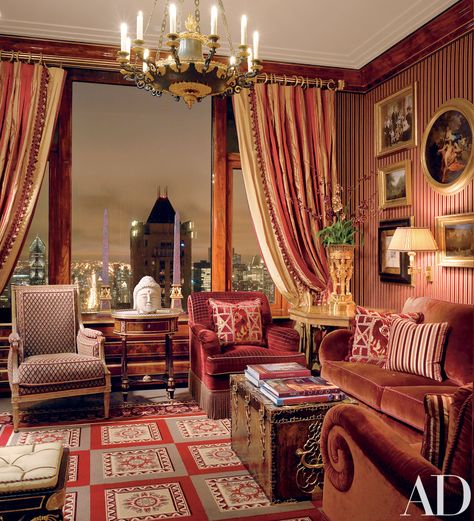 Juan Pablo Molyneux Outfits a European-Inspired Penthouse on Lake Michigan Photos | Architectural Digest Living Room Red, Classic Interior Design, Century Decor, Red Rooms, Traditional Living, Traditional Living Room, Classic Interior, Architectural Digest, Beautiful Interiors