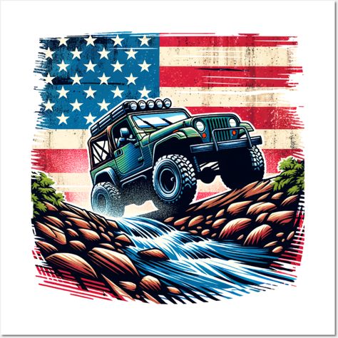 colorful grunge america jeep offroad t-shirt design -- Choose from our vast selection of art prints and posters to match with your desired size to make the perfect print or poster. Pick your favorite: Movies, TV Shows, Art, and so much more! Available in mini, small, medium, large, and extra-large depending on the design. For men, women, and children. Perfect for decoration. Jeep Painting, Jeep Art, Colorful Grunge, Adventure Logo, Off Road Racing, American Flag Tshirt, Can Am, Jeep Cherokee, Jeep Grand Cherokee