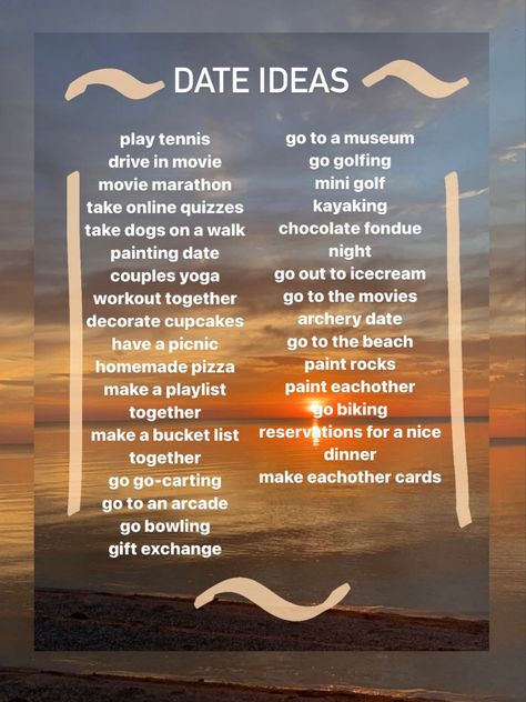 Calm Date Ideas, Casual Date Ideas Summer, Walmart Date Ideas, Outdoor Dates Ideas, Small Town Date Night Ideas, Mini Date Ideas At Home, Date Night Movies List, Saturday Date Ideas, Mini Dates Ideas