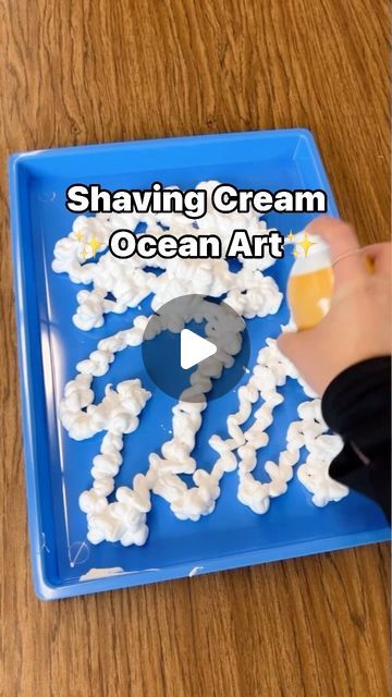 Under The Sea Eyfs Craft, Shaving Cream Activities For Toddlers, Activities With Shaving Cream, Easy Shark Crafts For Kids, Ocean Projects For Kids, Ocean Process Art, Under The Sea Crafts For Toddlers, Shaving Cream Crafts, Cardboard Waves