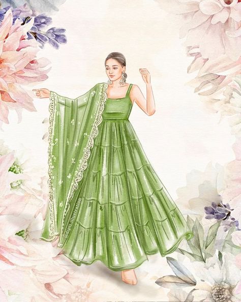 Dipti Patel Illustration (@dipti.illustration) • Instagram photos and videos Print Illustration Design, Garment Illustration Fashion Sketches, Indian Wear Illustration Sketch, Bride Fashion Illustration Weddings, Saree Illustration Sketch, Illustration Background Ideas, Illustration Dress Design, Ethnic Wear Illustration, Crockey Illustration