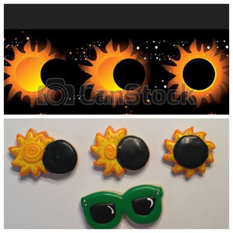 Clip Art Inspired Solar Eclipse Decorated Sugar Cookies by I Am the Cookie Lady Eclipse Meals, Eclipse Sugar Cookies, Solar Eclipse Sugar Cookies, Eclipse Cookies Decorated, Solar Eclipse Decorated Cookies, Solar Eclipse Cookies, Eclipse Themed Food, Eclipse Cookies, 2024 Cookies