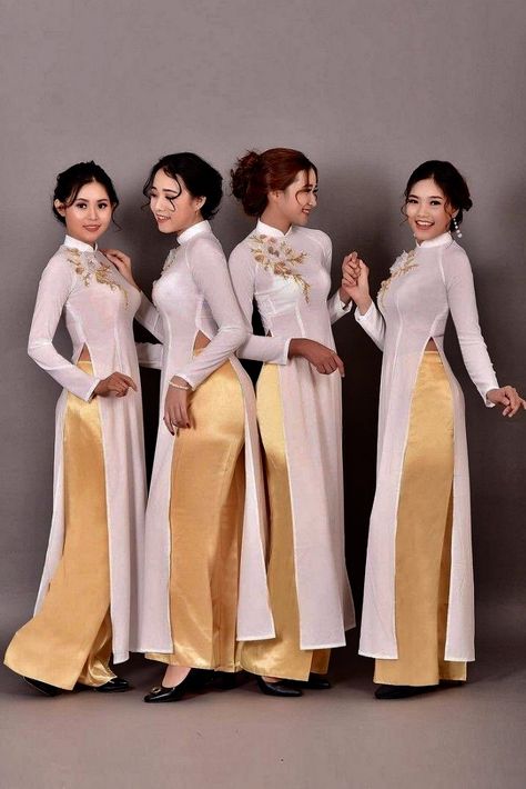 Bridesmaid Ao Dai Tea Ceremony, Tea Ceremony Ao Dai, Ao Dai Plus Size, Vietnamese Bridesmaid Dresses, Vietnamese Tea Ceremony Ao Dai, Gold Ao Dai Wedding, Tea Ceremony Wedding Vietnamese, Bridesmaid Ao Dai, Viet Wedding