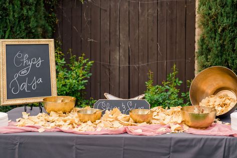 Wedding Chips and salsa table Chips And Salsa Table Display, Chips And Salsa Grazing Table, Cocktail Hour Chips And Salsa, Chips And Salsa Cocktail Hour, Chips And Salsa Table, Mexican Catering Display, Chips And Salsa Bar Wedding, Mexican Catering, Cocktail Hour Decor