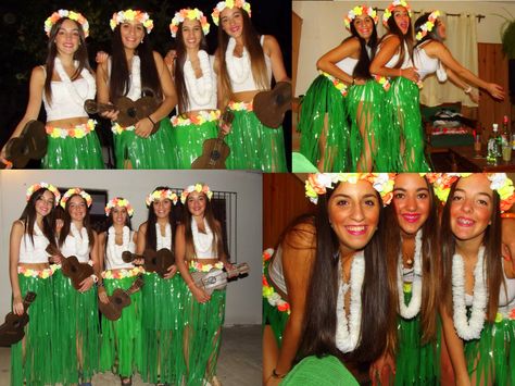 Disfraz de hawaianas                                                                                                                                                     Más Hawai Party Outfit, Hawaiian Girl Costume, Outfits Fiestas, Hawaiian Party Outfit, Black Spring Outfits, Hawaiian Costume, Hawaiian Christmas, Fiesta Tropical, Hawaii Party