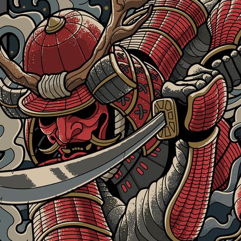 ONI BUSHI on Behance Oni Samurai Art, Oni Samurai Tattoo, Samurai Icon, Oni Warrior, Oni Japanese, Oni Art, Oni Samurai, Japanese Oni, Japanese Pop Art