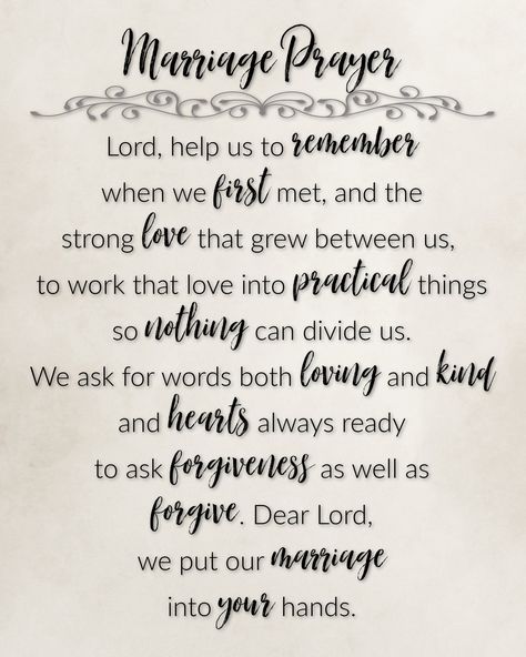 Marriage Prayer, Art Print, Christian Prayer for Marriage, Unframed Lord, help us to remember when we first met, and the strong love that grew between us,  to work that love into practical things so nothing can divide us. We ask for words both loving and kind and hearts always ready to ask forgiveness as well as forgive. Dear Lord, we put our marriage into your hands. Hello and welcome to Ex20 Designs, your home for Christian décor, and more! You can choose from the following sizes for your spec Prayers For Your Marriage, Prayers For Our Marriage, Marriage Prayer For Couple, Remember When We First Met, Prayer For Marriage, Couples Prayer, Prayer For My Marriage, Marriage Prayers, Prayer For My Family