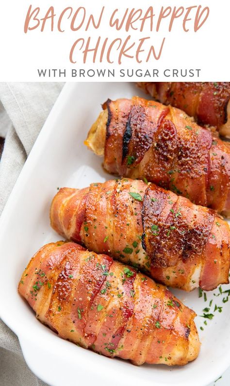 Chicken With Brown Sugar, Baked Bacon Wrapped Chicken, Bacon Wrapped Chicken Recipes, Baked Chicken Recipes Oven, Bacon Wrapped Chicken Breast, Easy Oven Baked Chicken, 40 Aprons, Oven Baked Bacon, Baked Food