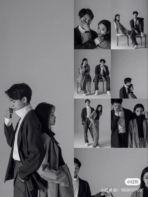 Couple Self Studio Photoshoot, Self Studio Photoshoot Couple Korean, Self Portrait Studio Couple, Themed Couple Photoshoot Ideas, Korean Inspired Prenup Photoshoot, Simple Prewedding Photoshoot Indoor, Korean Couple Poses, Fashion Videos Aesthetic, Photoshoot Couple Studio