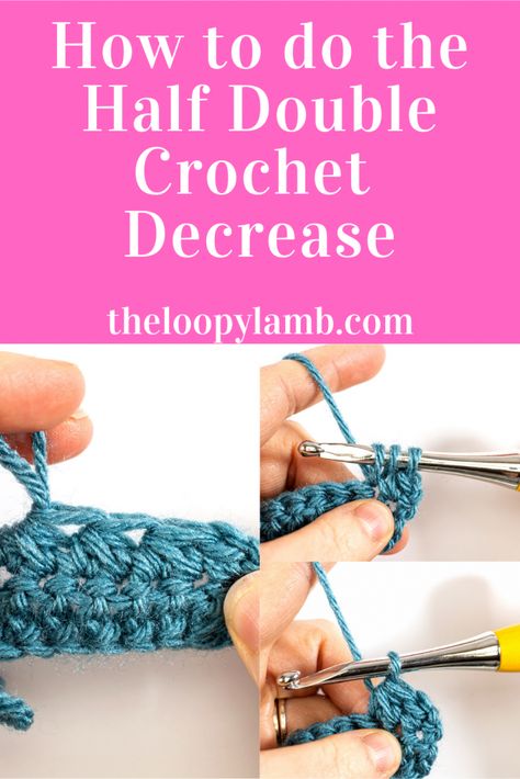 Half Double Crochet Decrease Tutorials, Hdc Decrease Crochet, Half Double Crochet 2 Together, Hdc2tog How To, How To Do A Half Double Crochet Stitch, How To Half Double Crochet, How To Decrease In Crochet, Decrease Crochet Stitch, Crochet Decrease Stitch